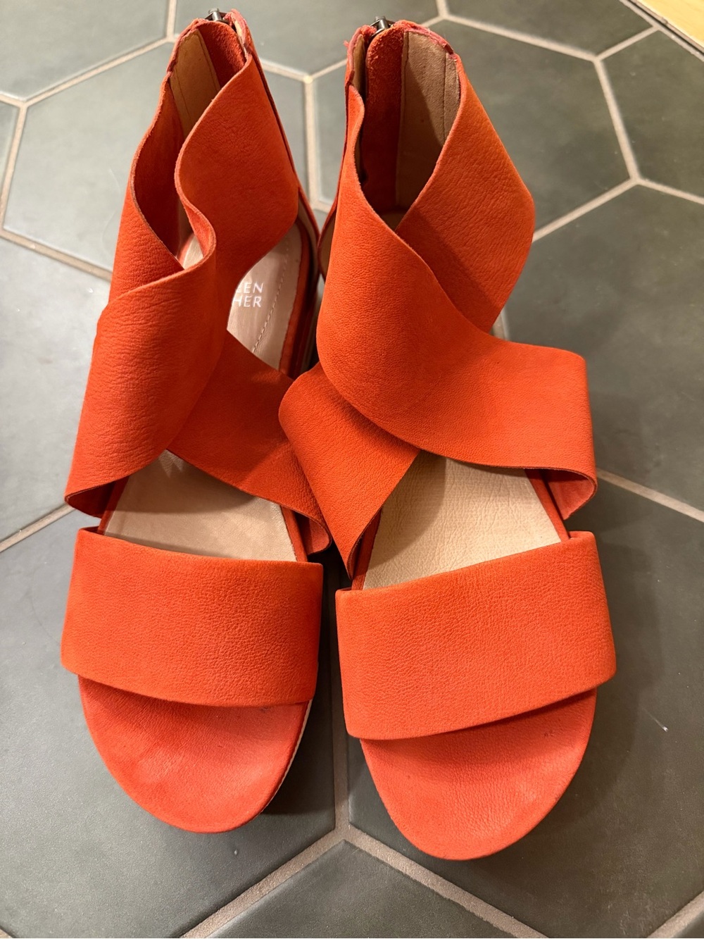 Eileen Fisher Burnt Orange Suede Wrap Sandals